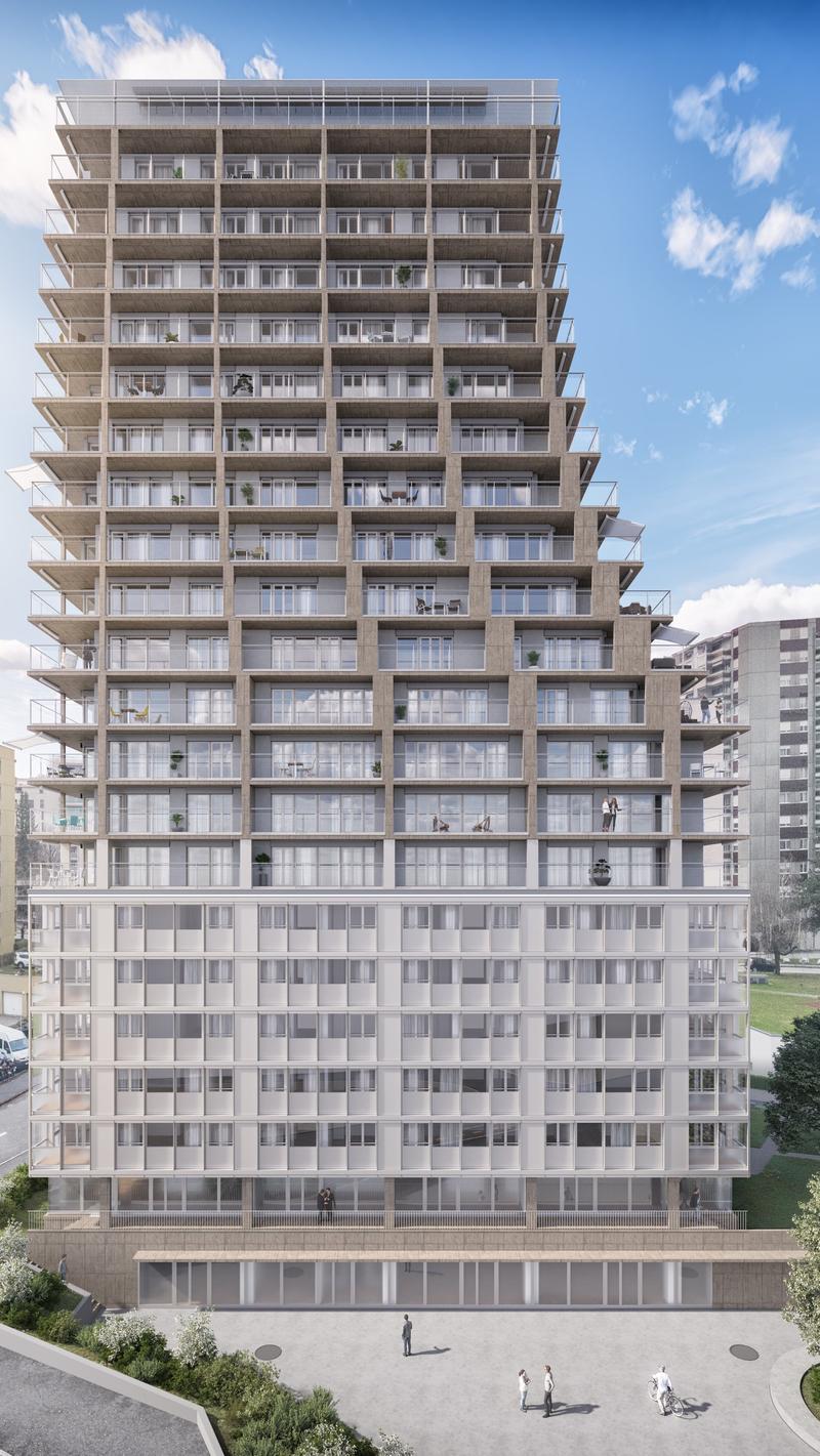 modern design, balconies, multiple floors, windows, open area