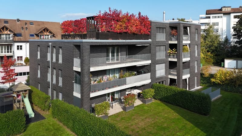 4 story house, black brick, green roof terrace, balconies, garden, slide