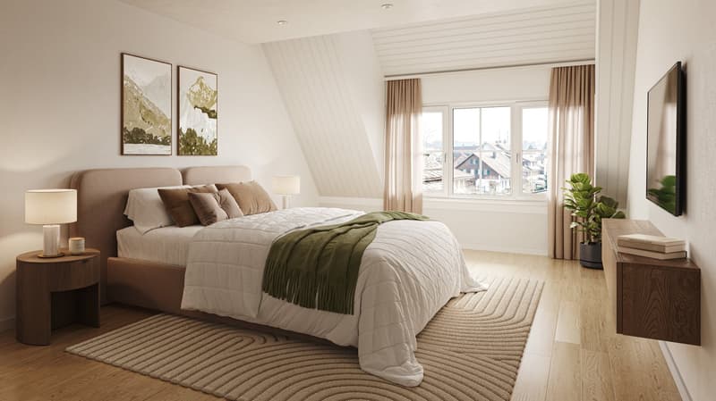 Schlafzimmer mit bad en suit - Visualisierung zeigt Einrichtungsmöglichkeiten auf