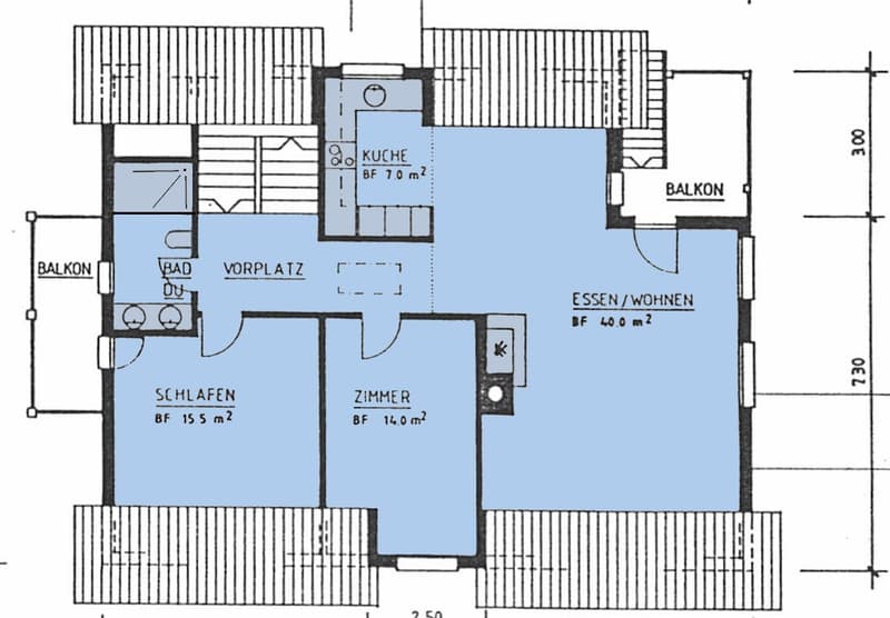 kitchen, living room, 2 bedrooms, bathroom, balcony