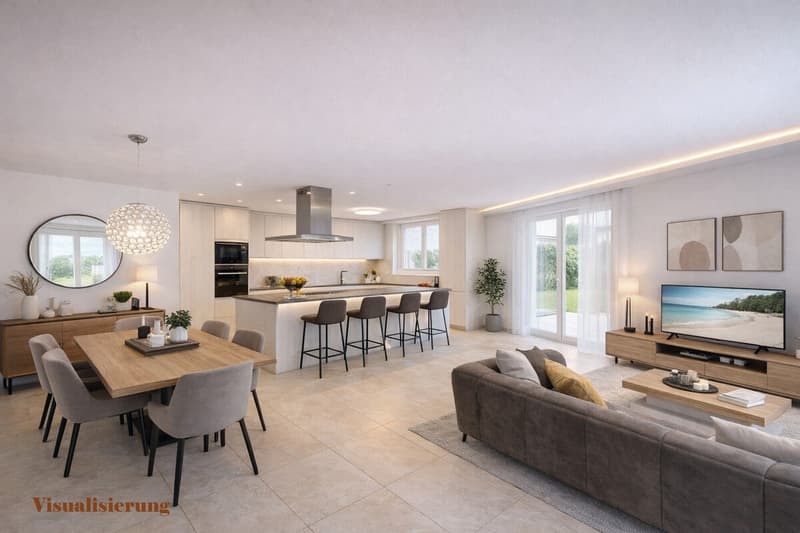 Helles, modernes Wohnzimmer visualsiert