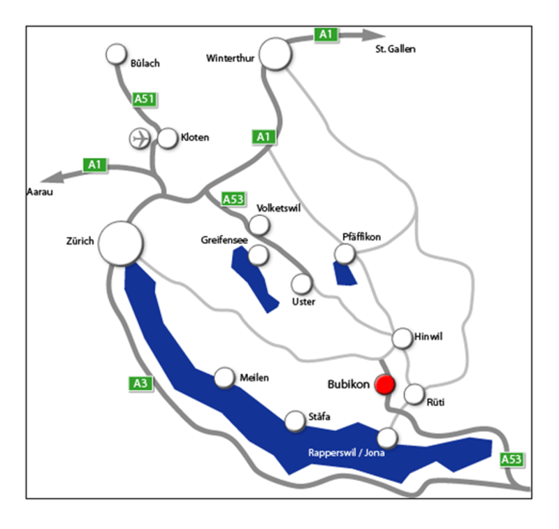 Map of Switzerland's freeways. There is an airport indicated on the map.