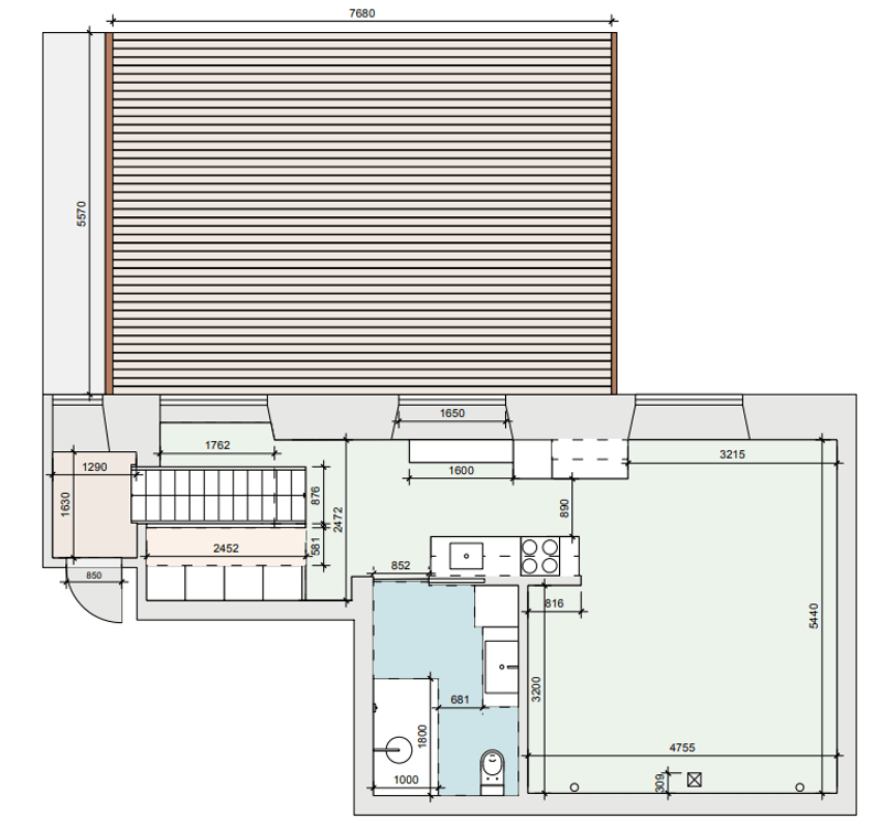 entrance hall, open living room with terrace, kitchen, hallway, 3 bedrooms, 2 bathrooms, balcony