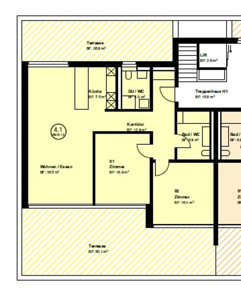 Living room, kitchen, 2 bedrooms, 2 bathrooms, terrace