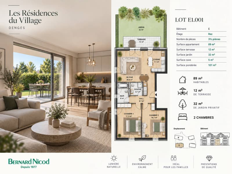 Nouvelle promotion : Appartement de 3,5 pièces au rez-de-chaussée avec jardin (1)