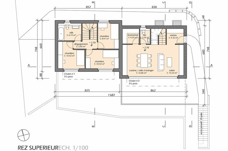 Plan provisoire du rez supérieur / Provisional plan of the upper ground floor / Pianta provvisoria del piano terra superiore