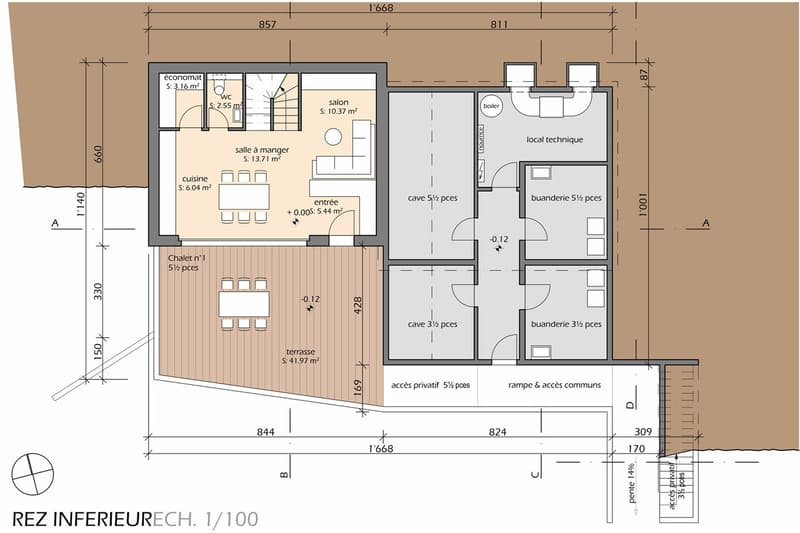 Plan du rez inférieur / Lower ground floor plan / Pianta del piano inferiore