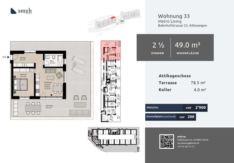 2.5 pièces en attique avec terrasse de 78.5 m² - vie urbaine, Killwangen (2)