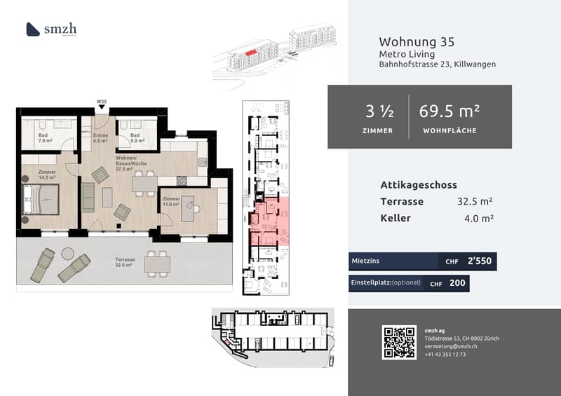 3.5-Zimmer-Attika mit grosser Terrasse in Killwangen mieten (2)