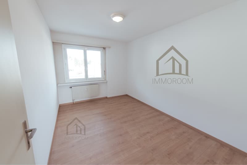 empty room, wooden floor, white walls, window, radiator, ceiling light