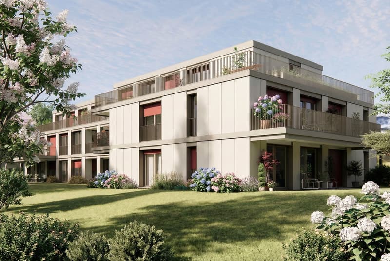 white walls, large balconies, plants on balconies, garden