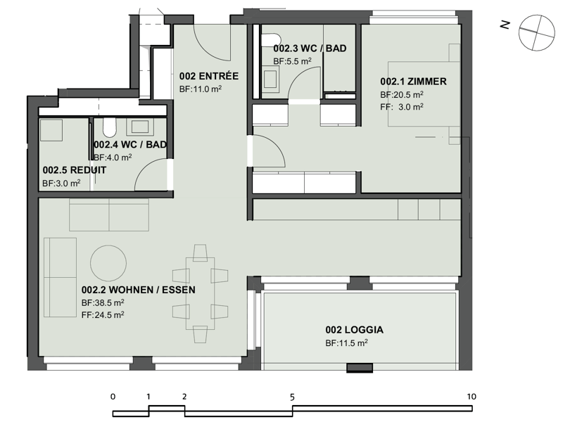 Living room/kitchen area, 2 bedrooms, 2 bathrooms, Loggia
