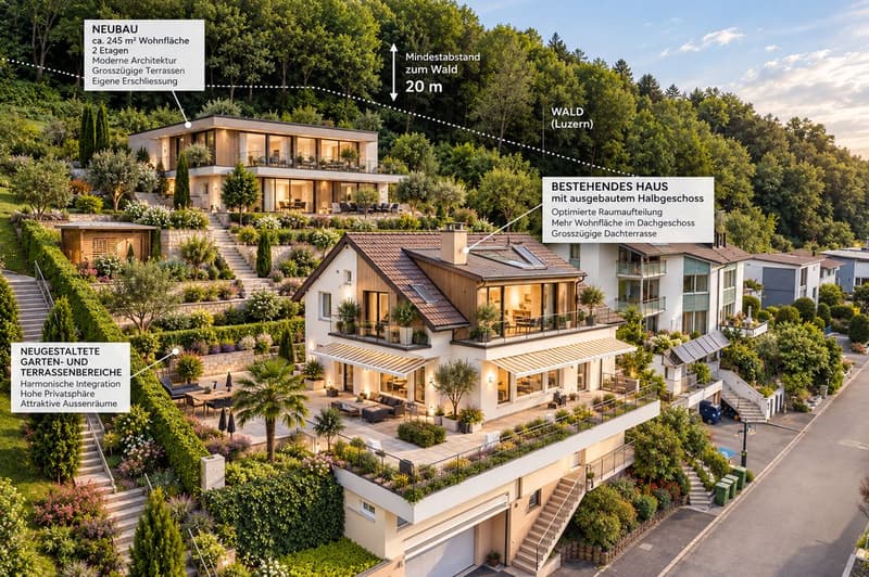 Visualisierung mit Bestand des Wohnhauses