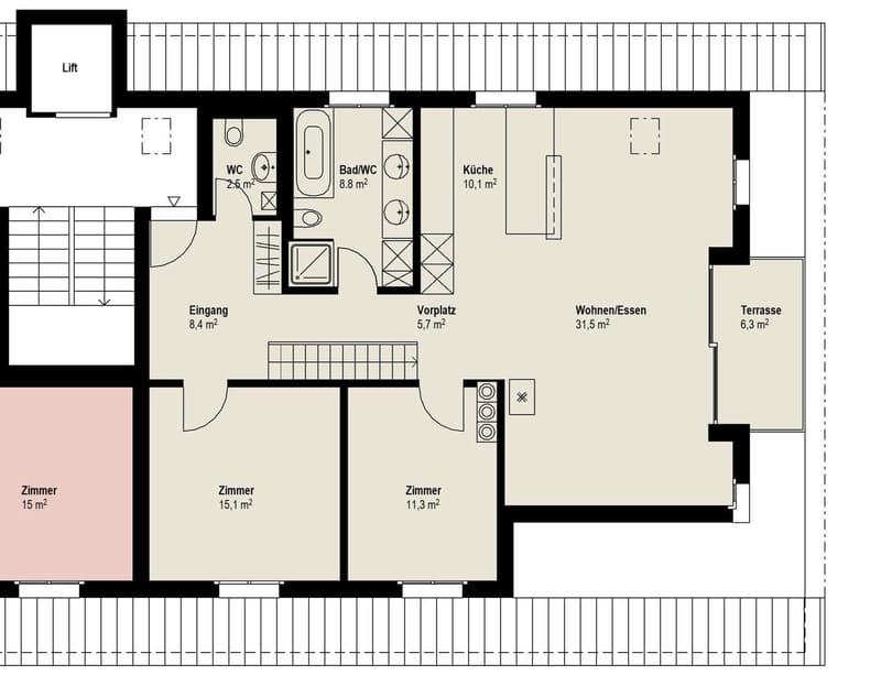 Grosszügige 4.5-Zimmer-Dachwohnung mit Galerie und zwei Balkone (9)