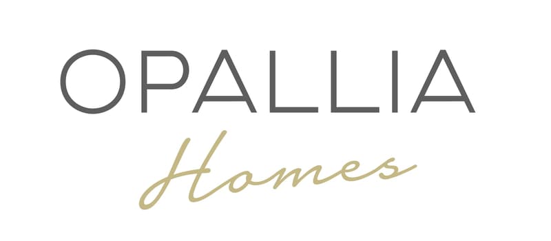 The image shows the logo for 'Opallia Homes', which appears to be a real estate or property company. The logo consists of the word 'OPALLIA' in large gray text, with the word 'Homes' written in a cursive gold font below it.