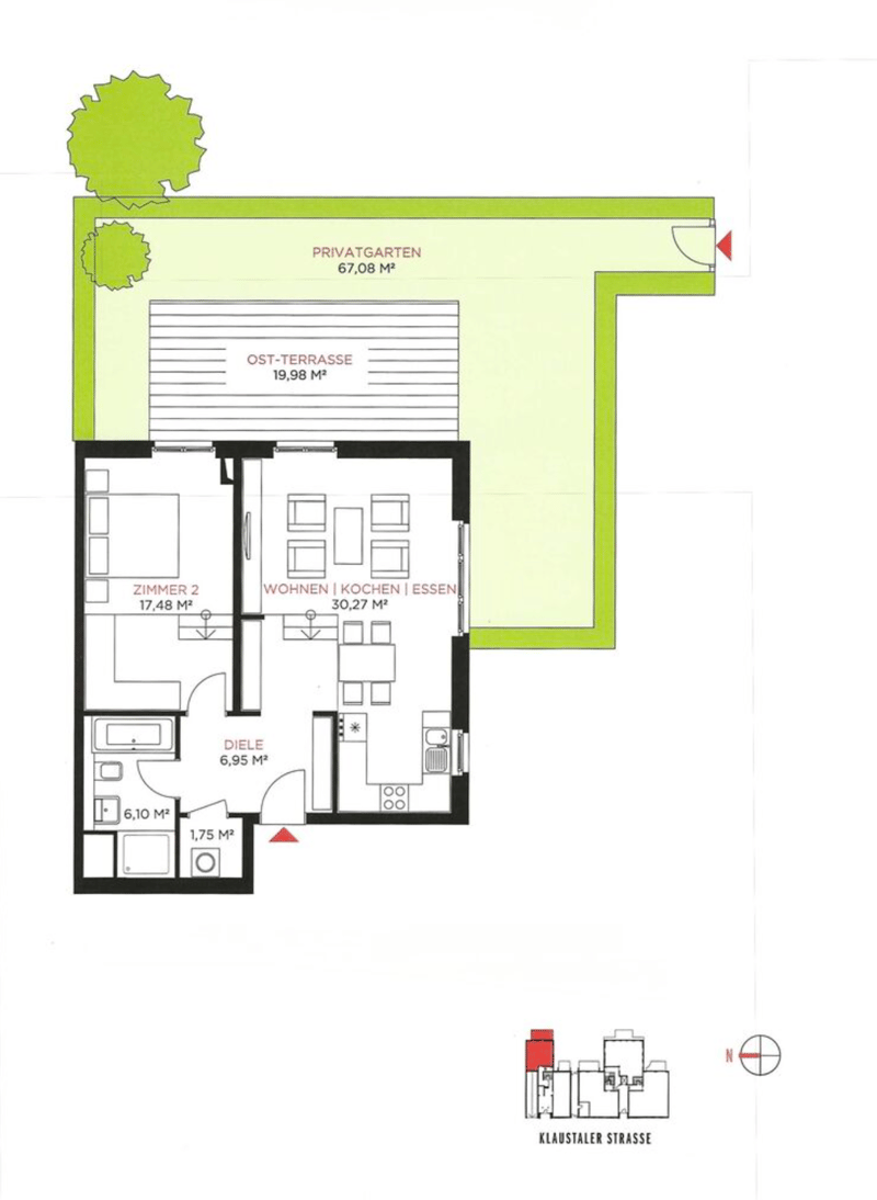 Grundriss mit Terrassenbereich und privatem Garten