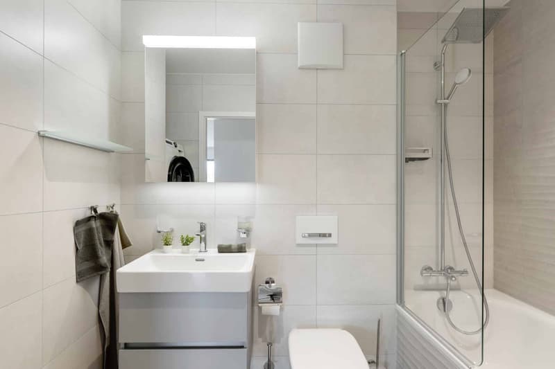 Salle de bains avec colonne de lavage
