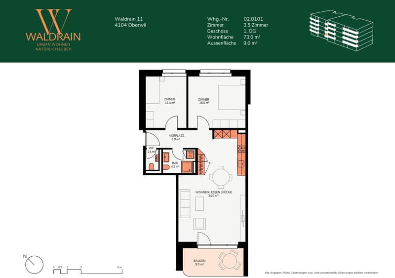 Urban wohnen, natürlich leben - 3.5 Zimmerwohnung in Oberwil (4)