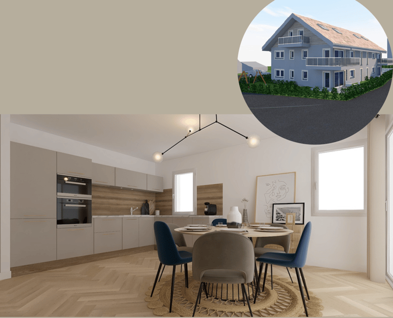 Raised ground floor house, dining room, kitchen, bathroom, balconies, garden