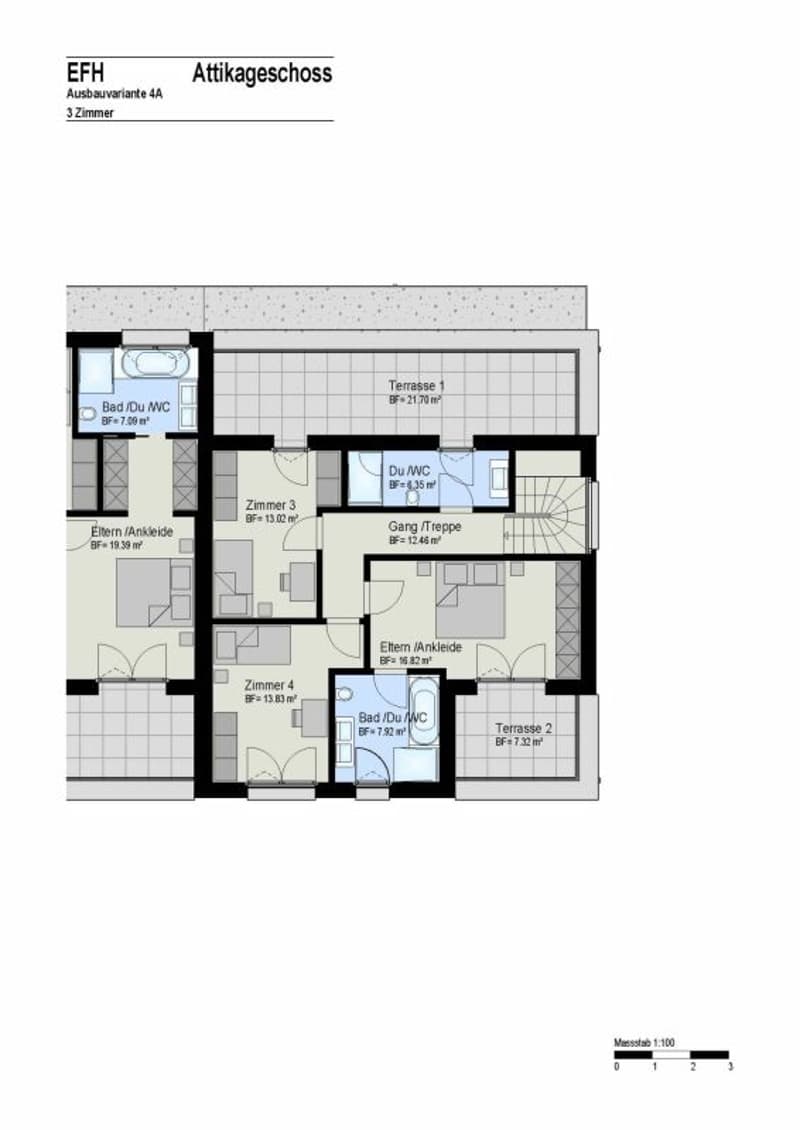 Attikageschoss Variante 3 Zimmer