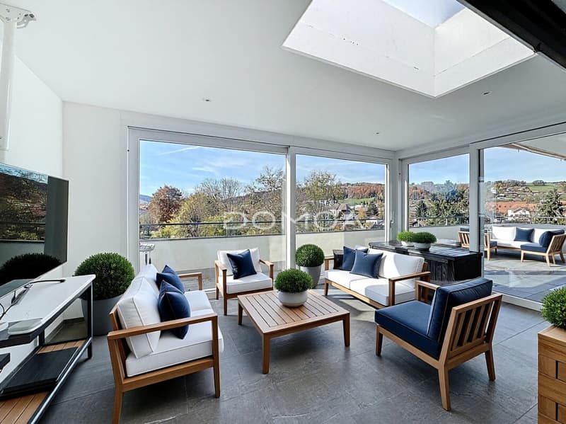 Contemporary attic 4.5 rooms, 162 m2 with panoramic view of the Moléson and winter garden (1)