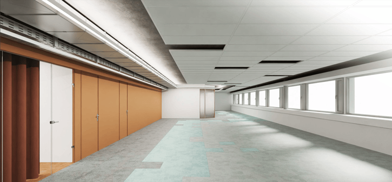 open hallway, windows, open doors