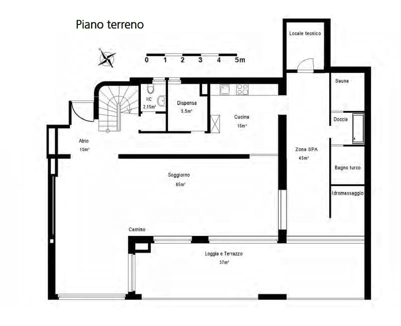 Ground floor layout with living room, kitchen, 2 bedrooms, 2 bathrooms, sauna, and terrace.
