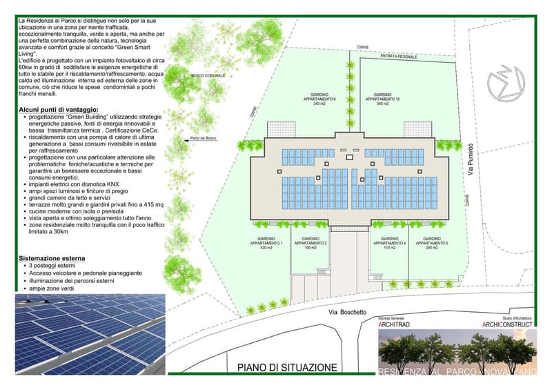 3 parking spaces, several gardens, multiple apartments with solar panels