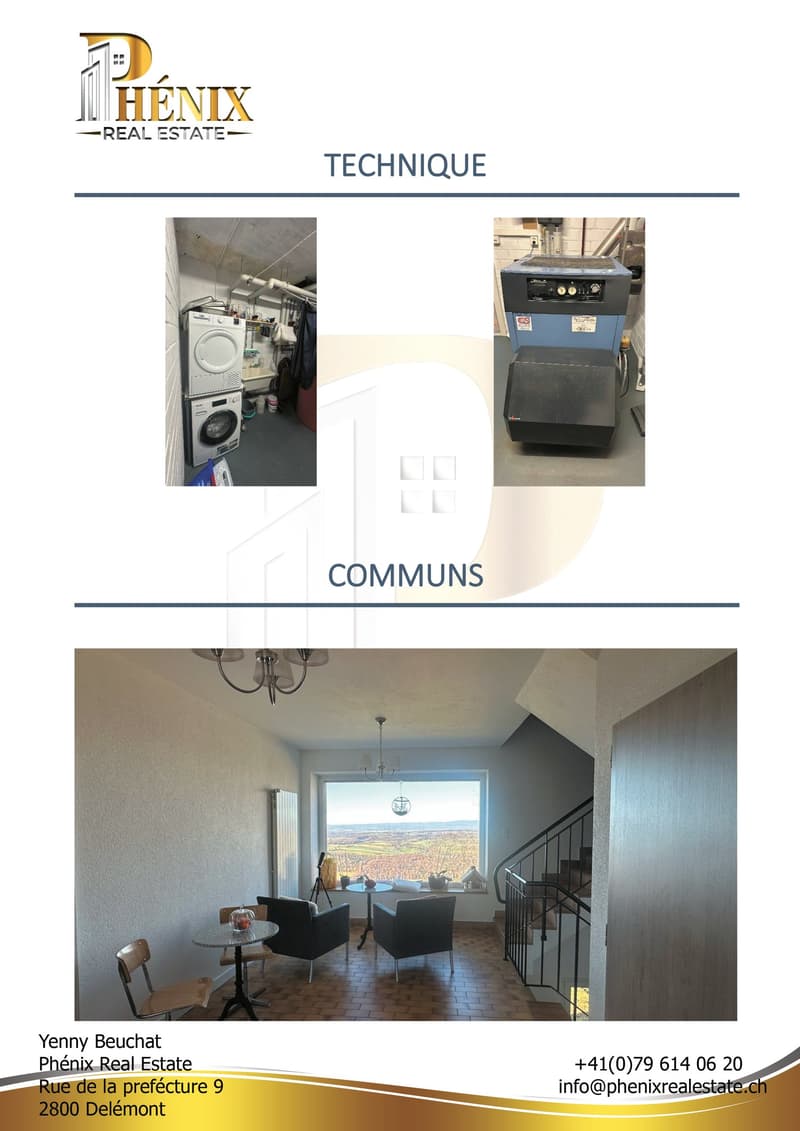A room with a washing machine, a radiator, a table, and chairs.
