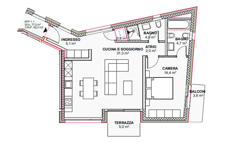 MASSAGNO â NUOVO 2.5 LOCALI CON BALCONE E FINITURE DI ALTO S (9)