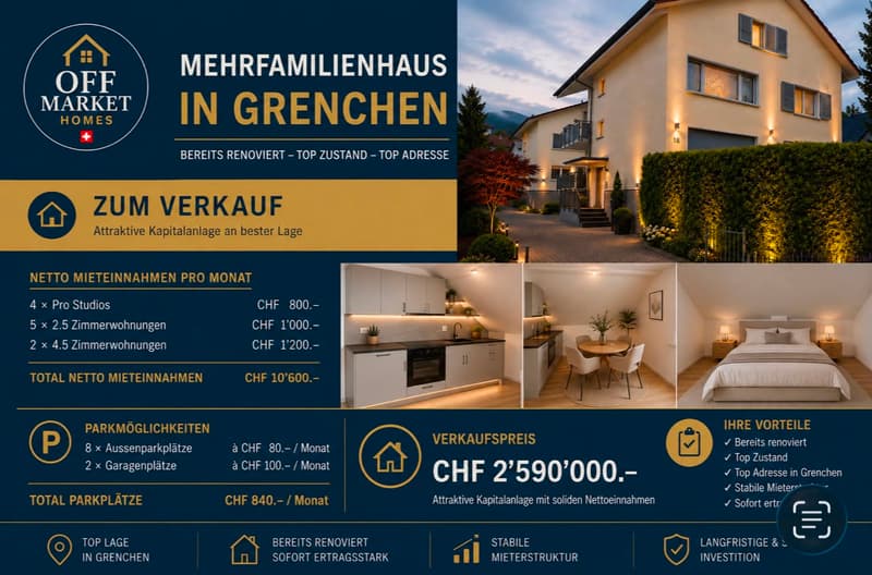 Deux maisons multifamiliales à Grenchen – investissement de capital attractif avec un rendement net de 5,3 % (1)