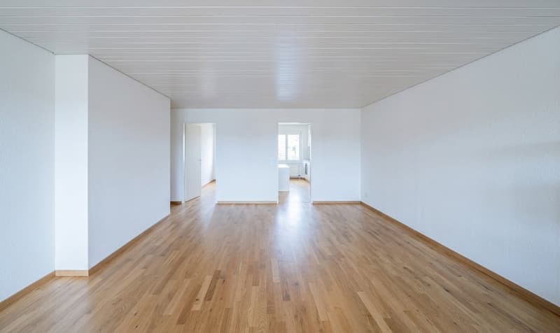 Grossflächiges Wohnzimmer mit Parkettboden