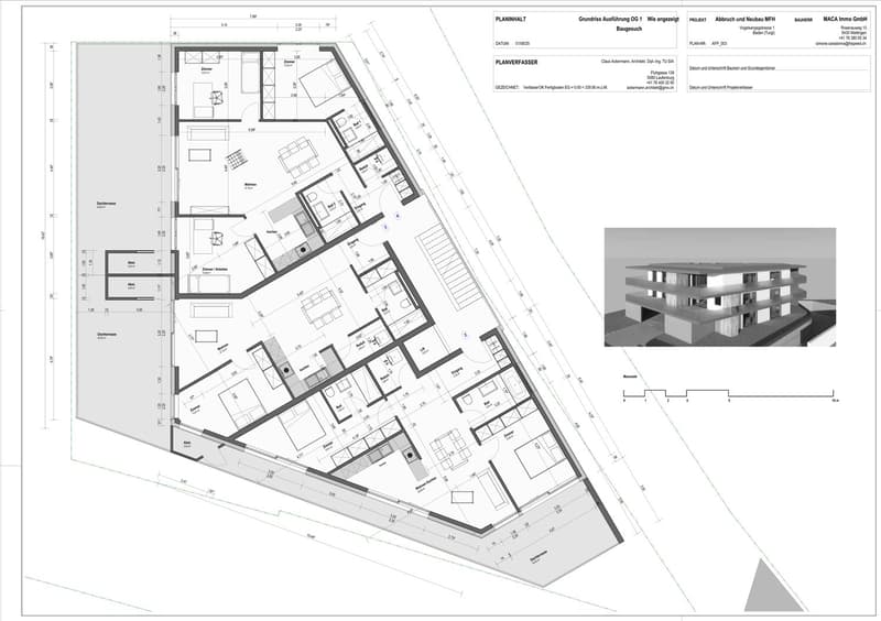 The floor plan shows a multi-level building with several rooms, including living rooms, bedrooms, bathrooms, and a kitchen. There is a balcony or terrace visible on the plan.
