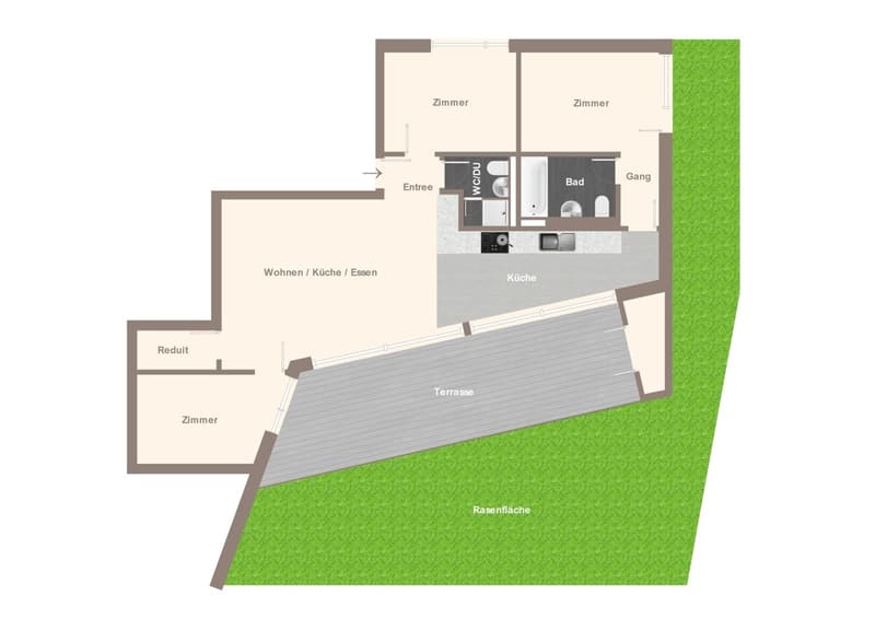 Wohnung mit Terrasse und Wiese