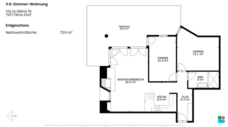 Sonnige 3.5-Zimmer-Gartenwohnung mit grosser Terrasse am Sonnenhang... (9)