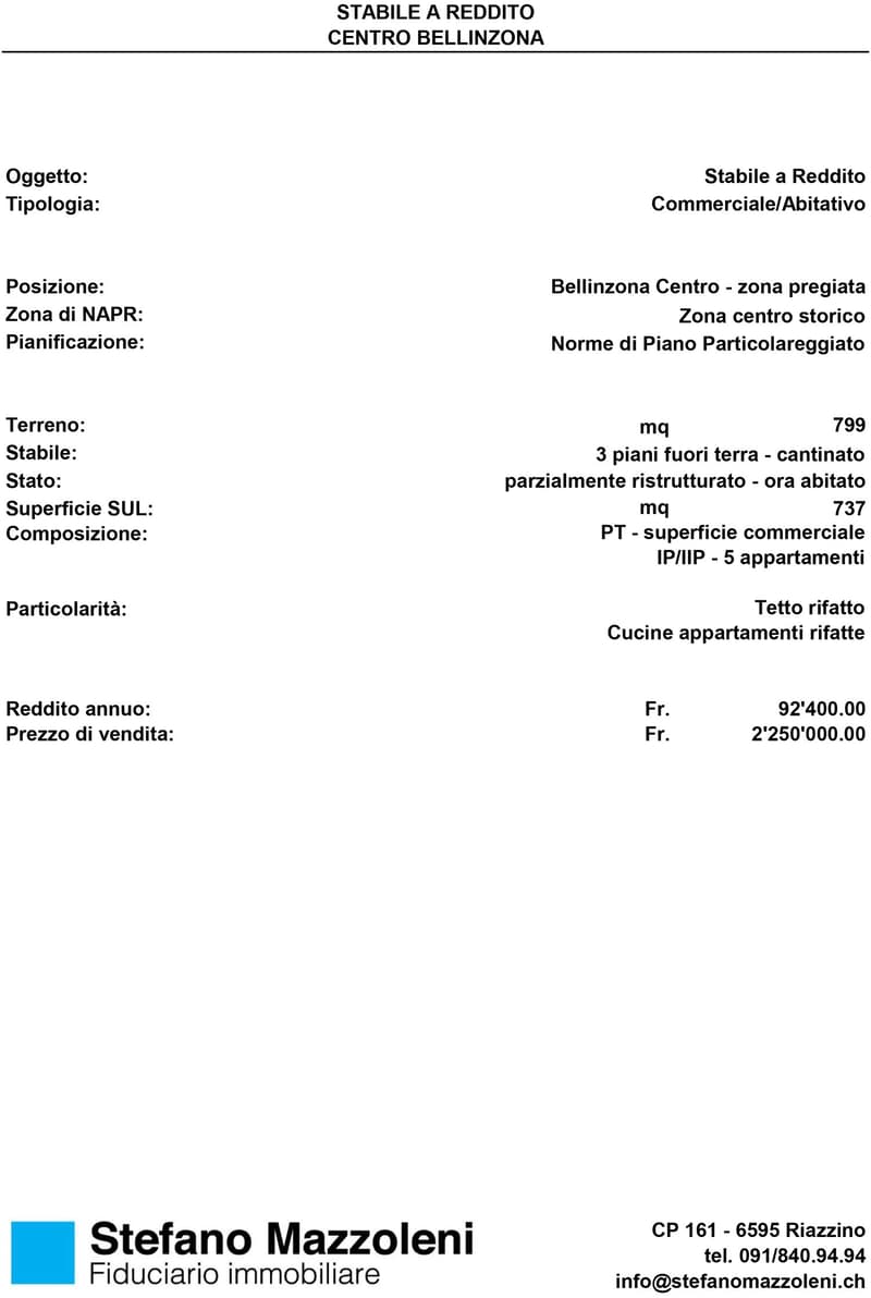 Bellinzona – Prestigioso stabile a reddito in centro (1)