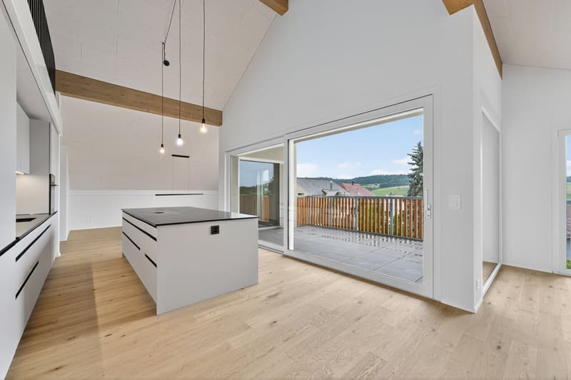 Dachwohnung Küche mit Loggia Aussicht