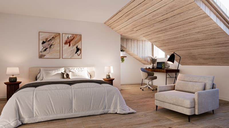 Elternschlafzimmer mit Homeoffice-Nische