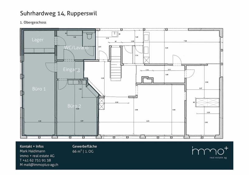 Grundriss Büro/Gewerbe ca. 66 m² | Suhrhardweg 14, Rupperswil