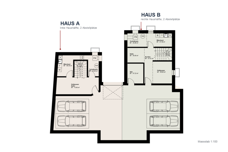 Grundriss Untergeschoss - Haus A und B