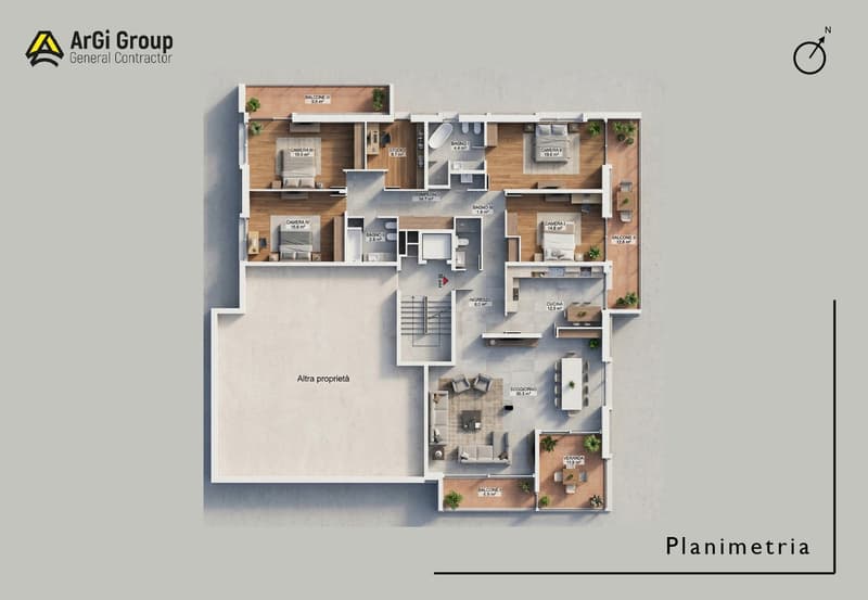Floor plan showing a layout with multiple rooms, including bedrooms, bathrooms, and living areas.
