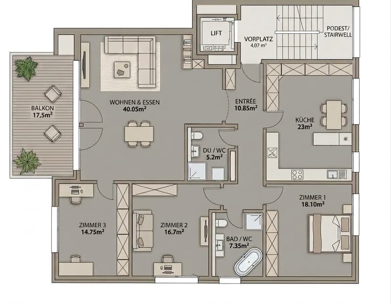 Wohnen auf 136 m²: Lichtdurchflutete 4.5-Zimmerwohnung mit riesiger Küche (22)