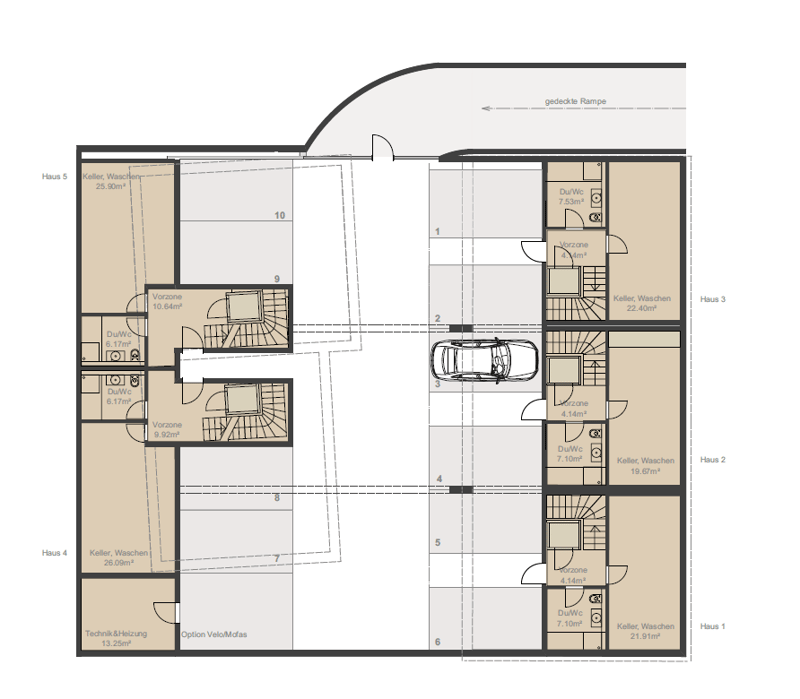 4 floors, a garage in the ground floor, washing machine and cellar