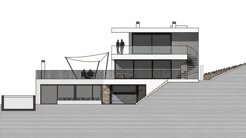 Moderne Architektur mit klaren Linien und weitem Blick auf den Zürichsee.