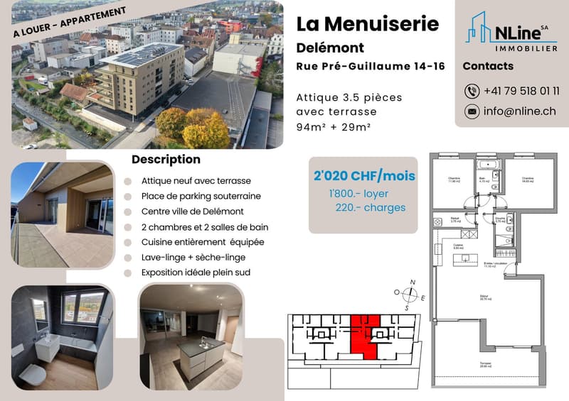 Beautiful new attic with 3.5 rooms and large terrace – Delémont center (12)