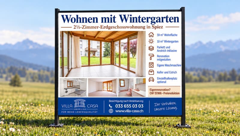 Werbebillboard für Wintergartenwohnung in Spiez