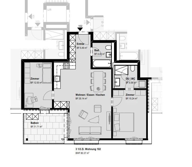 Stylish 3.5-room apartment with balcony (3)