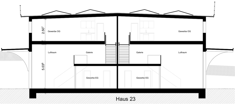 2 floors, 2 units, each with a kitchen, living room, 2 bedrooms, 1 bathroom, 1 gallery, 1 attic