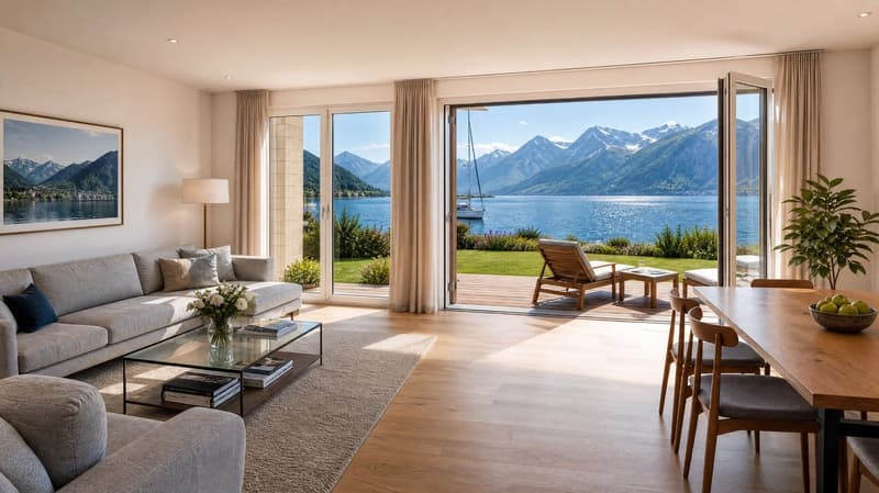 Appartement au bord du lac à Gersau/Schwyz directement sur le lac – environ 200 m² sur 2 étages, appartement au rez-de-chaussée avec accès au lac (1)