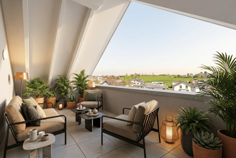 Grosszügiger und gedeckter Balkon mit Weitsicht Richtung Osten - Wohnidee (Inspiration)